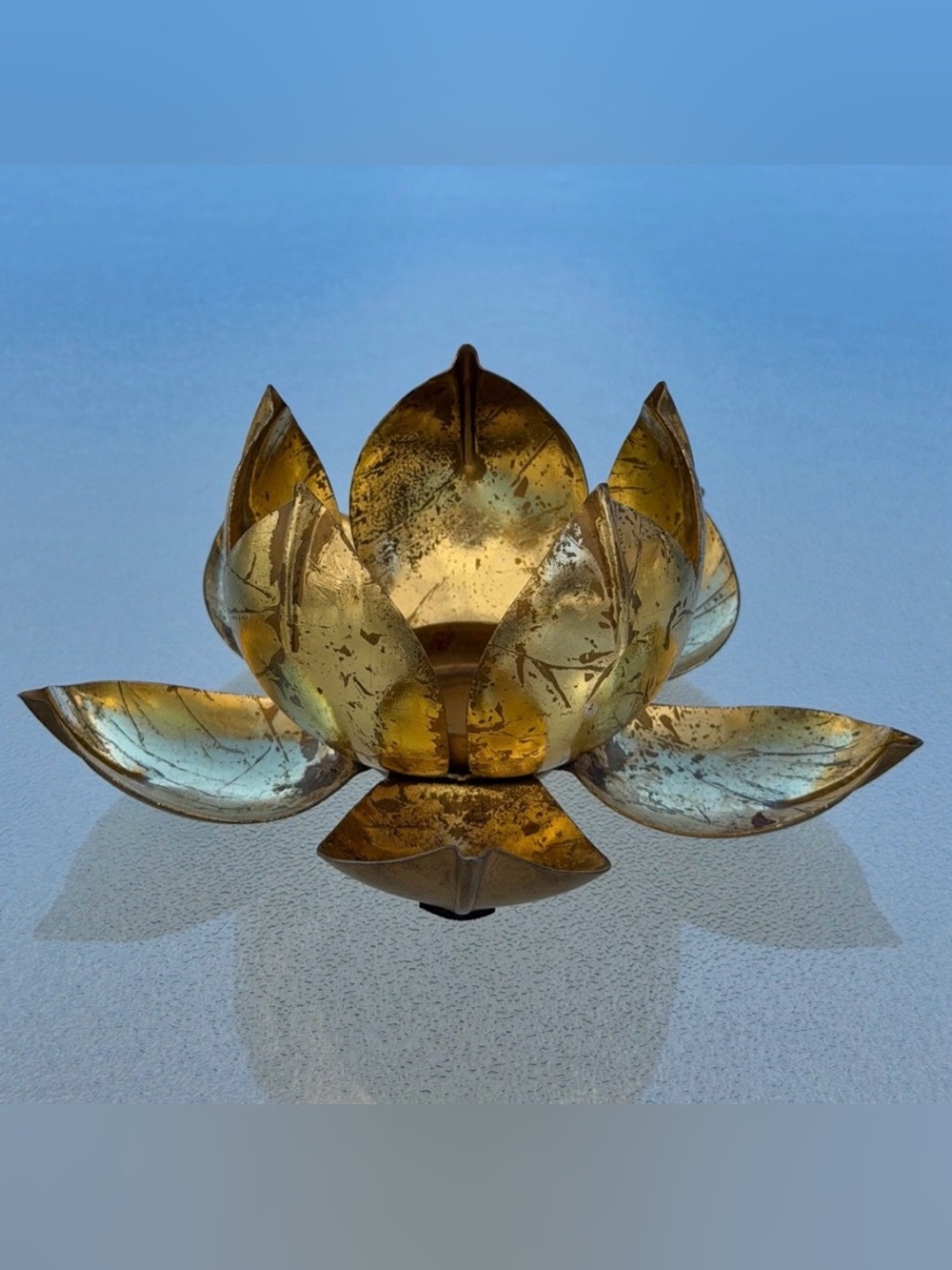 Metal Gold-Colored Lotus Flower Tea Light Holder, Mid-Century Modern - Picture 4 of 6